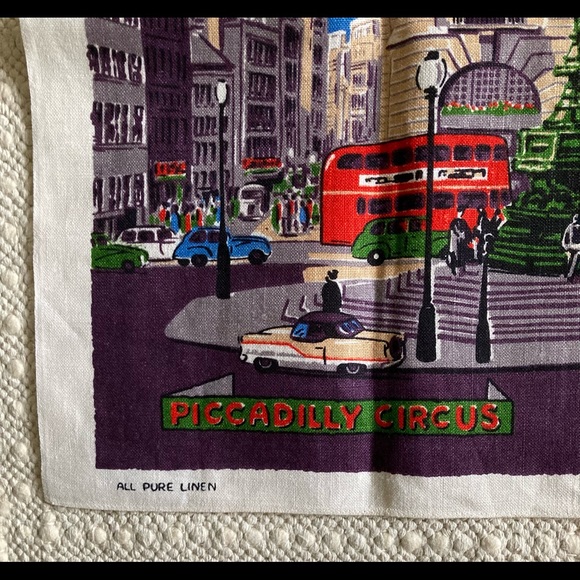Pure Irish Linen Towel Piccadilly Circus for Swan and Edgar - vintage - Picture 3 of 9